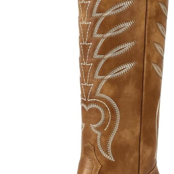 Shoes - Women's Western Cowboy Boots Faux Leather Knee High Embroidered Tall Shoes